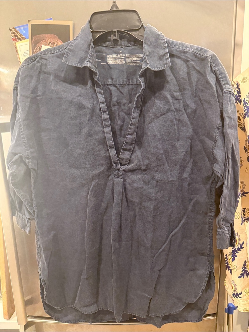 Muji Navy Blue Women's Linen-Blend V-Neck Tunic